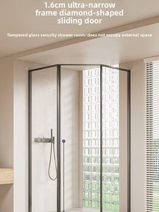Nueva <span class=keywords><strong>Puerta</strong></span> <span class=keywords><strong>Corredera</strong></span> Lateral para Ducha, Diseño Ultra Estrecho, con Separación de Zonas Húmedas y Secas, Marco Empotrado, Vidrio Templado - Product Image 1