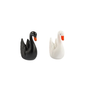 <b>Miniature</b> Swan Ornaments Black And White Glossy Finish Indoor Outdoor Garden Decor D1268 - Product Image 1