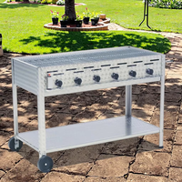 Barbecue à gaz moderne d'extérieur en acier inoxydable, 6 brûleurs au propane, 22 kW, sécurité flamme, surface de cuisson de 4 m, allumage piézoélectrique, bouton de commande