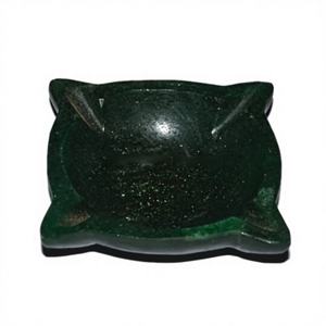 Bol carré en pierre précieuse verte, sculpté, art indien et objet de collection, style Feng Shui et amour, technique de gravure - Product Image 1