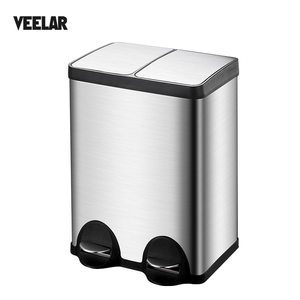 Manufacturer kitchen 2 compartments 60L stainless steel trash bin recycle foot pedal bin