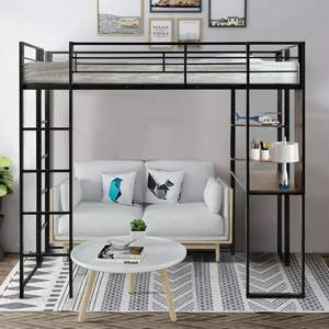 Queen Space Save Dormitory <strong>Loft</strong> Frame Bunk Metal <strong>Bed</strong> With Drawer - Product Image 5