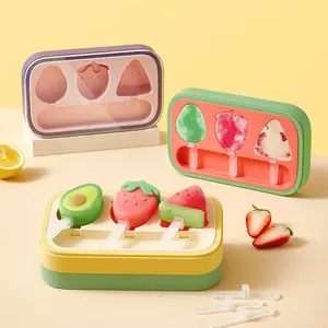 Kids 3 Ice Popsicle Mold Reusable Ice Cream Lolly Mold With Stick Creative Kitchen Tool PP Ice Cream Mold