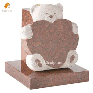 Özel klasik büyük taş granit kırmızı mermer bebek çocuk mezar mezar taşları aşk ayı granit mezar taşı tasarımı için açık