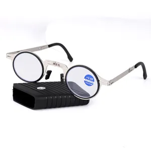 Ronde Frame Opvouwbare Leesbril Voor Mannen Anti-Blauw Licht Zakelijke Leesbril Voor Vrouwen Metalen Full Frame Mode Bril