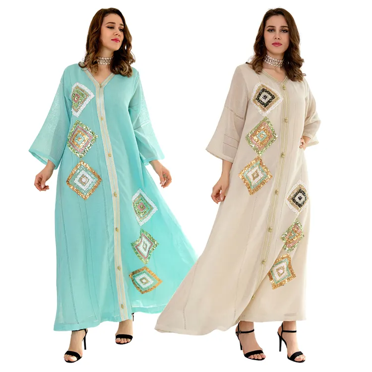 Muslim new arrival fashion sexy rhinestone slim fit elegant chiffon gown long sleeved ladies lace temperament maxi evening dress