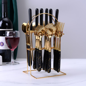 Nordic 24Pcs Stainless Steel Flatware <b>Set</b>, Elegant Marble Steak <b>Knife</b> Fork, Luxury Dessert Spoons with Gift Box - Product Image 3