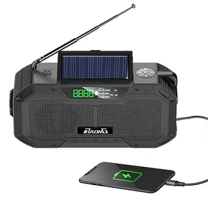 태양광 USB 충전 핸드 크랭크 다이나모 파워 뱅크 NOAA /AM/FM 휴대용 라디오 (LED 손전등 포함) SOS 비상 Mp3 플레이어 스피커