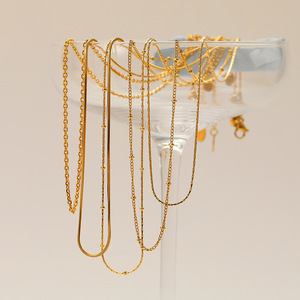 Gold Plated Stainless Steel <b>Snake</b> Twist <b>Chain</b> Necklace, Anti-Tarnish Beaded Clip <b>Chain</b> Minimalist Niche Fashion Spring - Product Image 5