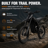 Moto électrique tout-terrain en acier carbone haute résistance, moteur brushless à entraînement central 60V 2000W, vitesse maximale 70 km/h, batterie lithium, hydraulique