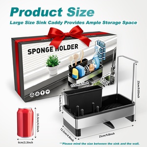 Support de rangement moderne pour évier de <span class=keywords><strong>cuisine</strong></span>, en acier inoxydable, anti-rouille, avec porte-éponge et porte-brosse simple, égouttoir - Product Image 3