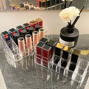 Wholesale Clear Cosmetic Makeup Organizer Storage Box Plastic Lipstick Rack Lip Gloss Holder