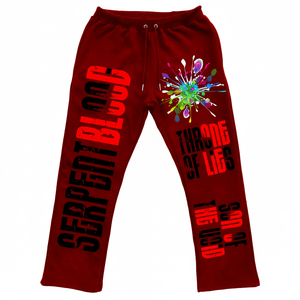 400เฮฟวี่เวทผ้าฝ้ายพรีเมี่ยม + GSM กางเกงผู้ชายพิมพ์ลายวินเทจสีแดงล้างกรดหรูหราดีไซน์ตามสั่ง - Product Image 1