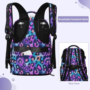 กระเป๋าเป้สะพายหลังลายเสือดาวสีม่วงสดใส  แบบ unisex  วัสดุโพลีเอสเตอร์  สำหรับใส่ของไปโรงเรียน ใส่แล็ปท็อป  ใช้ได้ทั่วไป  รับสกรีนโลโก้ - Product Image 6