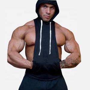 Canotta con Cappuccio da Palestra per Uomo in Poliestere 100% Giallo <span class=keywords><strong>Neon</strong></span>, Canotta Fitness Nera Semplice per Bodybuilding - Product Image 2
