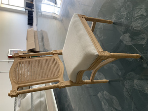 Chaise de café en bois scandinave, chaise de salle à manger nordique moderne en bois massif tissé en osier, chaise de salle à manger en rotin de canne - Product Image 3