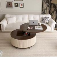 Table basse ronde moderne avec plateau relevable, table de salon avec tiroir de rangement et compartiment caché