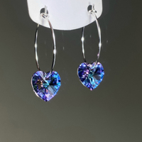 Boucles d'oreilles pendantes en argent sterling 925, cœur coloré dégradé, zircone cubique, pour femmes, accessoires de bijoux fins