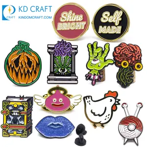 Wholesale promotional cheap custom metal stamped embossed logo enamel badge with safety pin