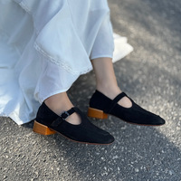 228-12 Manlunluo Chaussures décontractées style coréen Mori Girl, en cuir de vachette pleine fleur, faites à la main, à talon moyen et bout pointu, nouvelle collection automne