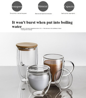Mug à café en verre transparent à double paroi personnalisé avec poignée, isolé, 80-450 ml, pour latte, expresso, thé