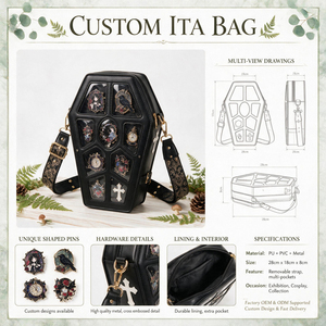 Sac bandoulière en PU transparent personnalisé sur le thème gothique, avec fenêtre transparente pour l'affichage de badges et épingles, idéal pour le cosplay Lolita - Product Image 3