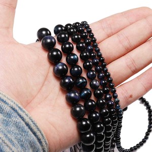 Perles rondes en œil de tigre bleu noir naturel pour la fabrication de bijoux, vente en gros, perles dispersées ST0241 - Product Image 4
