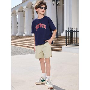 Shorts Bermuda pour garçons, taille élastique, 100% coton, respirant, uniforme scolaire avec poches, 5-14 ans - Product Image 4