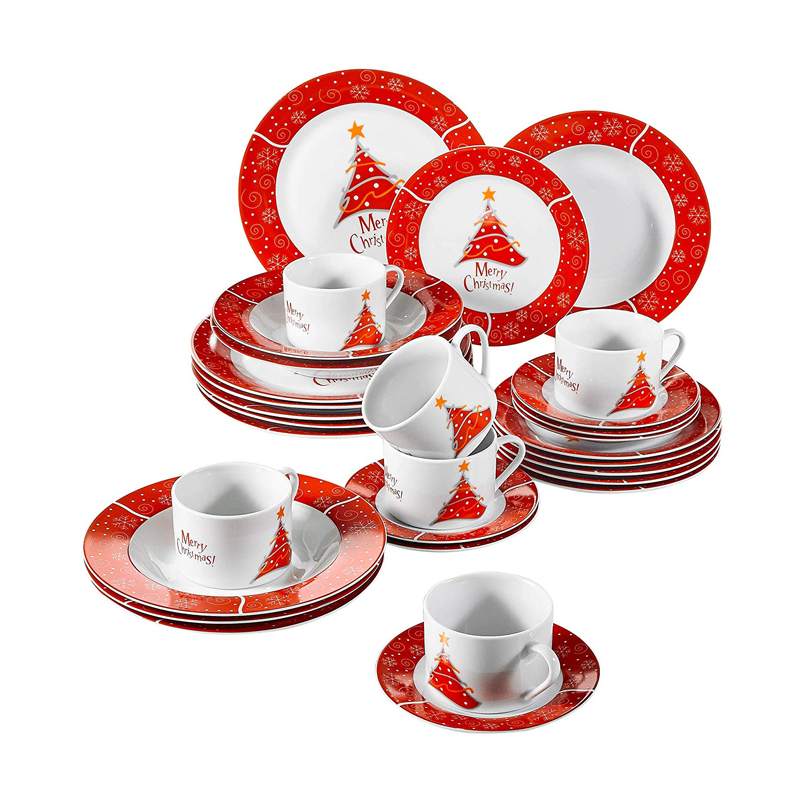 Набор керамической посуды из 30 предметов, фарфоровые тарелки и миски с рисунком рождественской елки