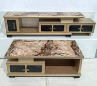 Table basse moderne en MDF avec dessus en papier à motif marbré, avec tiroirs, pour salon