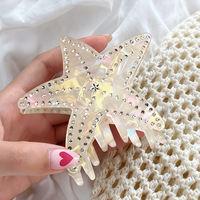 Pince à cheveux étoile de mer irisée en strass, esthétique marine, style coréen, détails scintillants, article tendance de l'été, nouvelle collection