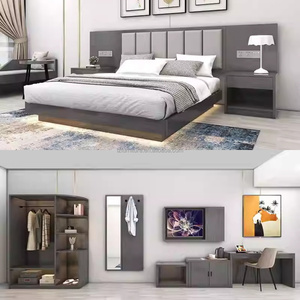 Inexpensive 3 Star Hotel Bedroom Set Complete Twin <b>Double</b> <b>King</b> Wood <b>Bed</b> Frame with Headboard Nightstand TV Cabinet Desk Wardrobe - Product Image 3