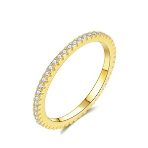Women's 18K <b>Solid</b> Gold Moissanite Eternity Band Ring Round Brilliant Cut Pave Setting Classic Wedding Jewelry - Product Image 1
