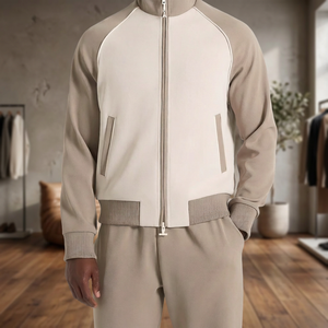 Conjunto Deportivo para Hombre, Chaqueta con Cierre Completo, Color Sólido, Ropa Deportiva Informal para Correr, Transpirable, con Cuello Alto, de Poliéster y Algodón - Product Image 3