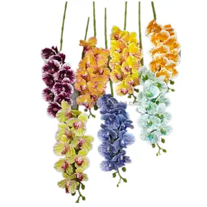 Lụa bướm Lan Hồ Điệp nhân tạo Bướm hoa phong lan 9 Đầu Phong Cách Châu Âu cho hoa trang trí