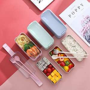 Bento Set Water Bottle <b>Lunch</b> Bag Dishwasher Microwave Safe Compartment Wheat Straw Plastic <b>Insulated</b> Kids Food Packaging LFGB - Product Image 3