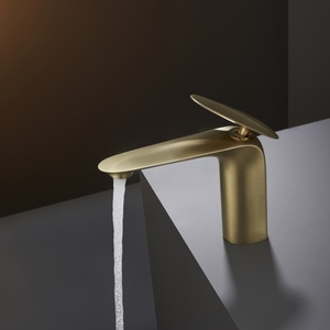 Robinet de lavabo en cuivre et céramique, monocommande eau froide et chaude, design moderne et minimaliste, à poser sur le plan, pour salle de bain, monotrou FL-620, entièrement en cuivre - Product Image 3