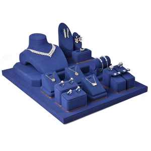 Vente en gros de bijoux Jinsky présentoirs pour boucles d'oreilles présentoir pour colliers présentoir à bijoux en microfibre bleu pour comptoir - Product Image 1