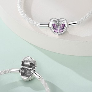 Venta al por Mayor de Brazaletes de Plata de Ley 925 de Alta Calidad con Dijes de Flores y Mariposas, Joyería para Mujer, Regalo - Product Image 2