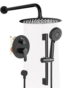 FLG Mattschwarz Badezimmer Edelstahl Dusche heiß und kalt in Hochdruck Niederschlag Wand halterung Verdeckte Dusche Set - Product Image 1