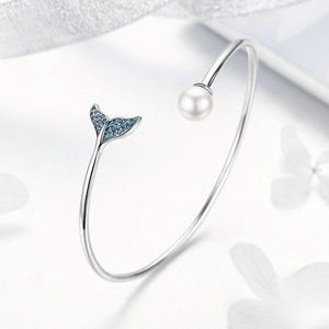 Elegant 925 Sterling Silver Mermaid Tail Open Cuff <b>Bracelet</b> Pearl Bangles & <b>Bracelets</b> Product Category - Product Image 5