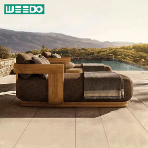 Tumbona de teca escandinava moderna, cojines de esponja de olefina, resistente a los rayos UV, duradero, respetuoso con el medio ambiente, parte trasera sólida para Hotel Villa al aire libre - Product Image 1