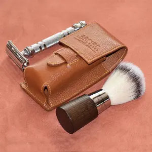 Компактная портативная кожаная сумка для кистей для макияжа и сумка для бритья