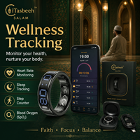 Anillo Religioso Inteligente iTasbeeh Salam con Pantalla LED, Control por Aplicación, Acero Inoxidable, Recordatorio por Vibración, Rastreador de Progreso Diario