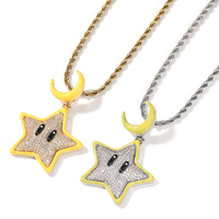 Collier pendentif étoile lune en Zircon glacé, pendentif de dessin animé pour hommes et femmes