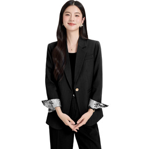 Women's Grey Blazer Solid Color Polyester Anti-Wrinkle Casual Suit Jacket Spring Autumn 2025 Splicing Design - Product Image 5