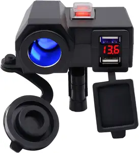 Waterproof Dual USB Phone Charger Power Adapter with Voltmeter Mount on Handlebar for Phones Tablets Motorcycle Accessories