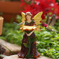 Figurine de fée forestière en résine avec tournesol et oiseau, ornement de jardin miniature pour la décoration de patio extérieur