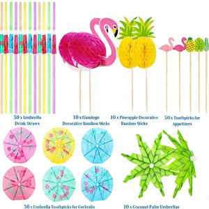 Hawaiian Party Set 180-Piece Paper Straws Umbrella Sticks Fruit Sticks Pineapple Flamingo Decor Birthday Decoration Disposable - Product Image 2