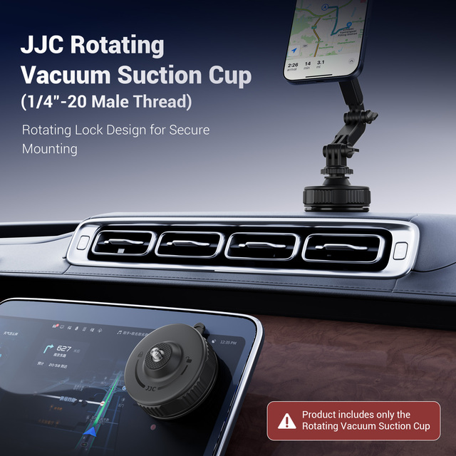 JJC BLACK Rotating Vacuum Suction Cup-Portable Multi-Material Design for Secure Mounting & Expanded Compatibility